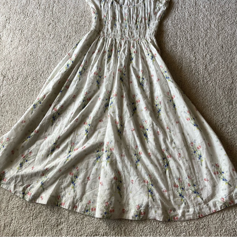 ✨NEW✨ DOEN Quinley Floral Organic Cotton Midi Dress in Painted Bouquet White L - Picture 6 of 14